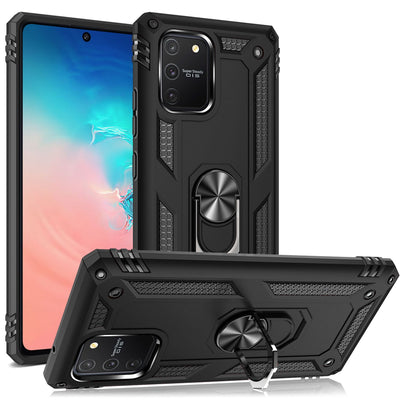 NALIA Panzerhülle für Samsung Galaxy S10 Lite – Ring-Ständer 360° & Magnet-Halterung Kompatibel – RINGDEFEND (Stoßfestes Outdoor Case) – Marke aus Berlin Schwarz NALIA Protective Hülle