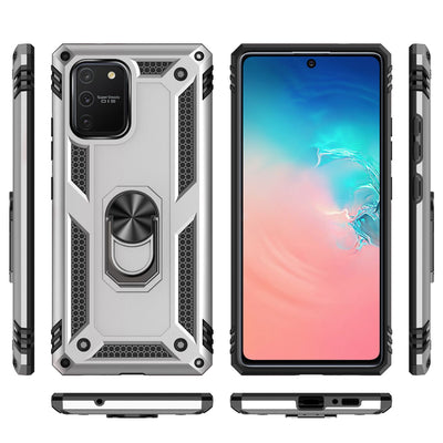 NALIA Panzerhülle für Samsung Galaxy S10 Lite – Ring-Ständer 360° & Magnet-Halterung Kompatibel – RINGDEFEND (Stoßfestes Outdoor Case) – Marke aus Berlin Silber NALIA Protective Hülle