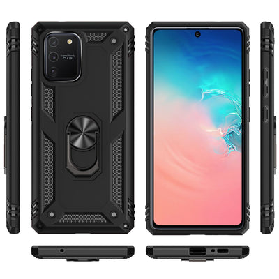 NALIA Panzerhülle für Samsung Galaxy S10 Lite – Ring-Ständer 360° & Magnet-Halterung Kompatibel – RINGDEFEND (Stoßfestes Outdoor Case) – Marke aus Berlin Schwarz NALIA Protective Hülle
