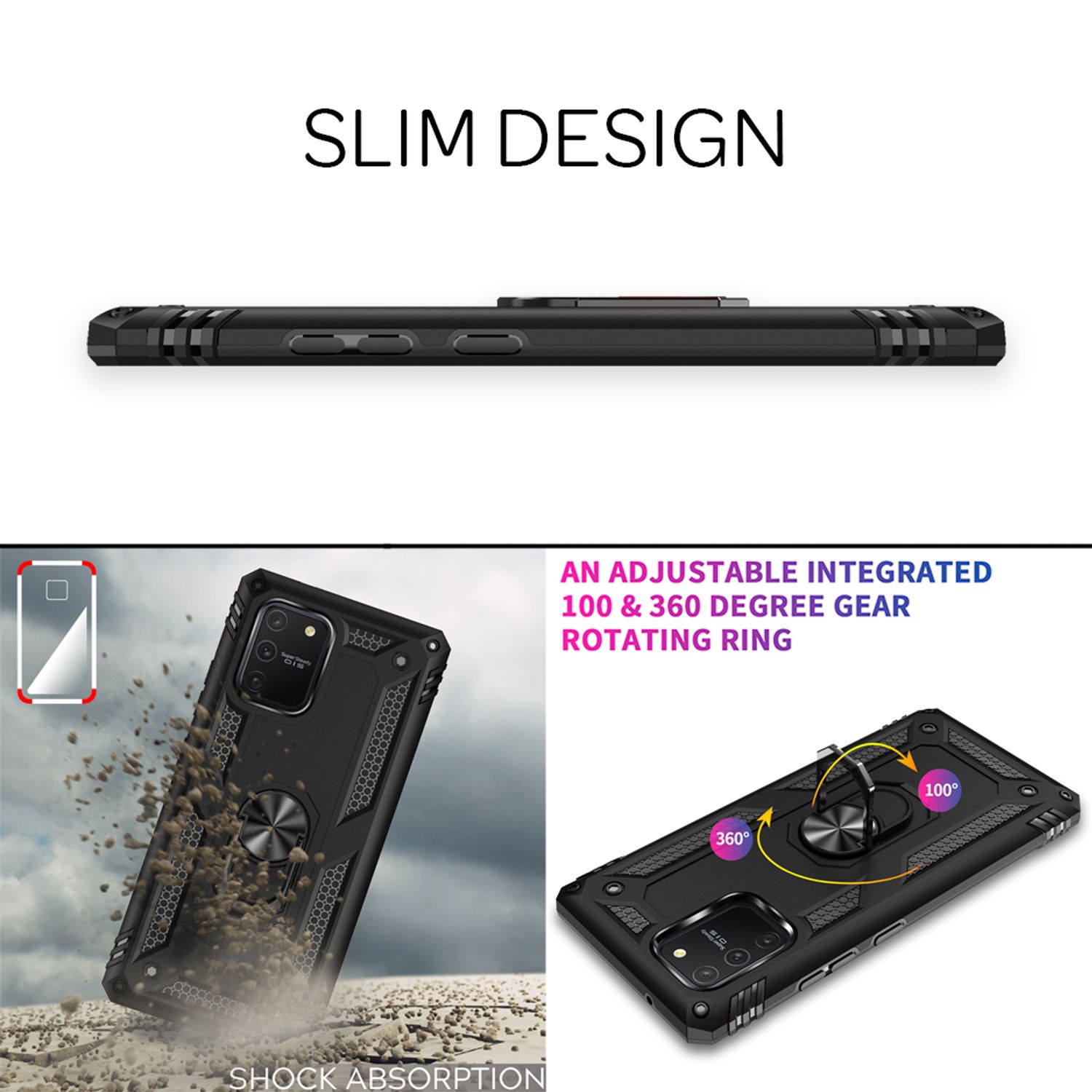 NALIA Ring Hülle für Samsung Galaxy S10 Lite, Handy Schutz Tasche Cover TPU Case Schwarz NALIA Protective Hülle