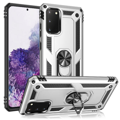 NALIA Panzerhülle für Samsung Galaxy S20 – Ring-Ständer 360° & Magnet-Halterung Kompatibel – RINGDEFEND (Stoßfestes Outdoor Case) – Marke aus Berlin Silber NALIA Protective Hülle
