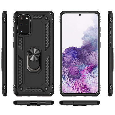 NALIA Panzerhülle für Samsung Galaxy S20 Plus – Ring-Ständer 360° & Magnet-Halterung Kompatibel – RINGDEFEND (Stoßfestes Outdoor Case) – Marke aus Berlin Schwarz NALIA Protective Hülle