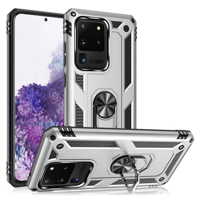 NALIA Panzerhülle für Samsung Galaxy S20 Ultra – Ring-Ständer 360° & Magnet-Halterung Kompatibel – RINGDEFEND (Stoßfestes Outdoor Case) – Marke aus Berlin Silber NALIA Protective Hülle