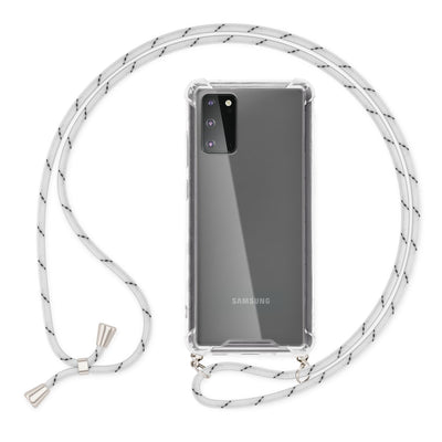 NALIA Handykette für Samsung Galaxy S20 – Transparentes Hybrid-Case & Band – HANGIT (Anti-Gelb Rückseite & Verstellbar) – Marke aus Berlin Weiß NALIA Transparente Hülle