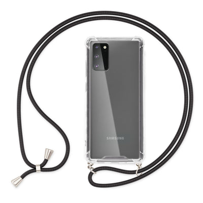 NALIA Handykette für Samsung Galaxy S20 – Transparentes Hybrid-Case & Band – HANGIT (Anti-Gelb Rückseite & Verstellbar) – Marke aus Berlin Schwarz NALIA Transparente Hülle