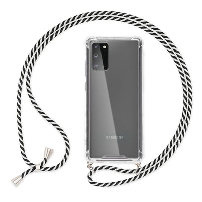 NALIA Handykette für Samsung Galaxy S20 – Transparentes Hybrid-Case & Band – HANGIT (Anti-Gelb Rückseite & Verstellbar) – Marke aus Berlin Schwarz Weiß NALIA Transparente Hülle