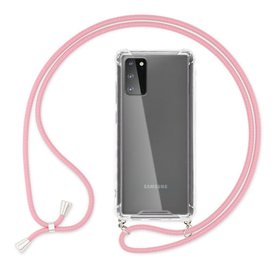 NALIA Handykette für Samsung Galaxy S20 – Transparentes Hybrid-Case & Band – HANGIT (Anti-Gelb Rückseite & Verstellbar) – Marke aus Berlin Rosa NALIA Transparente Hülle