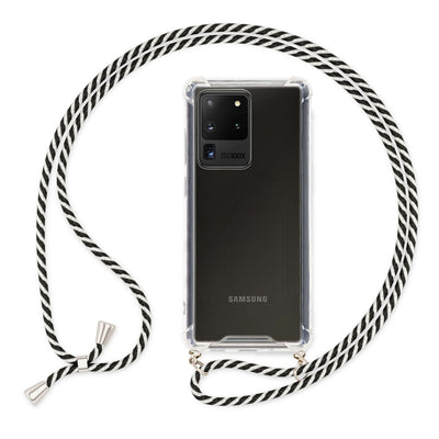 NALIA Handykette für Samsung Galaxy S20 Ultra – Transparentes Hybrid-Case & Band – HANGIT (Anti-Gelb Rückseite & Verstellbar) – Marke aus Berlin Schwarz Weiß NALIA Transparente Hülle