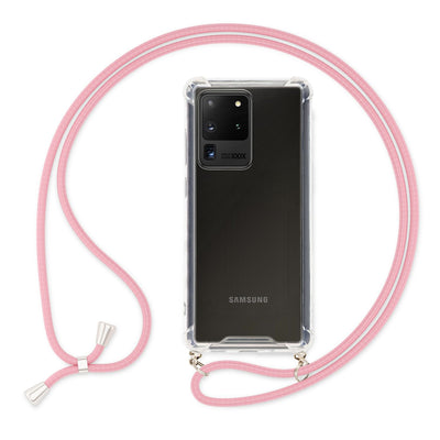 NALIA Handykette für Samsung Galaxy S20 Ultra – Transparentes Hybrid-Case & Band – HANGIT (Anti-Gelb Rückseite & Verstellbar) – Marke aus Berlin Rosa NALIA Transparente Hülle