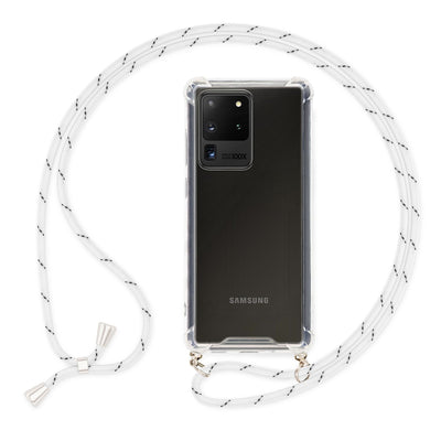 NALIA Handykette für Samsung Galaxy S20 Ultra – Transparentes Hybrid-Case & Band – HANGIT (Anti-Gelb Rückseite & Verstellbar) – Marke aus Berlin Weiß NALIA Transparente Hülle