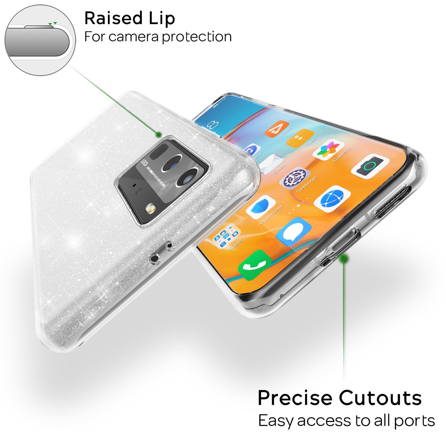 NALIA Glitzer Silikonhülle Huawei P40 Pro Case funkelnd Bling Grip stoßfest Schwarz NALIA Protective Hülle