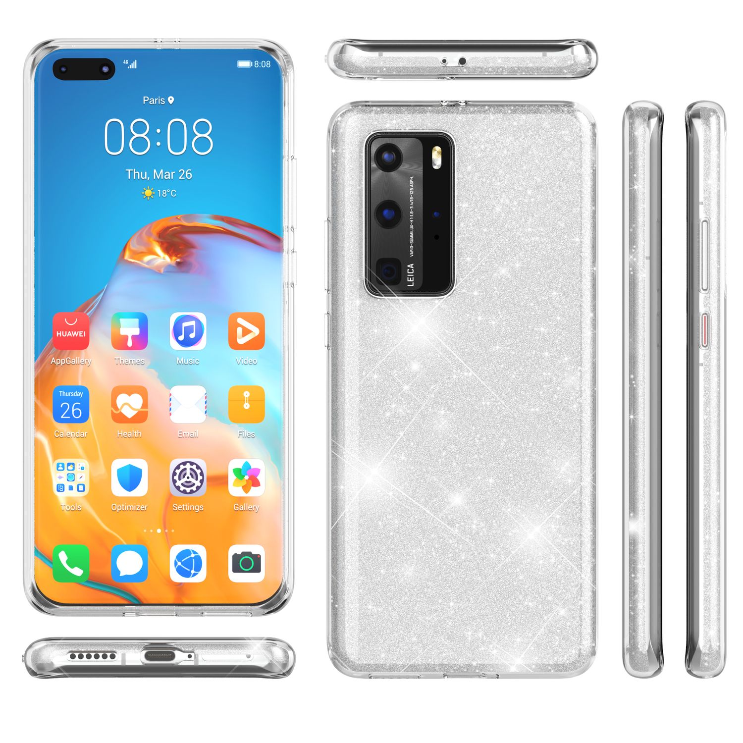 NALIA Glitzer Silikonhülle Huawei P40 Pro Case funkelnd Bling Grip stoßfest Rosa NALIA Protective Hülle