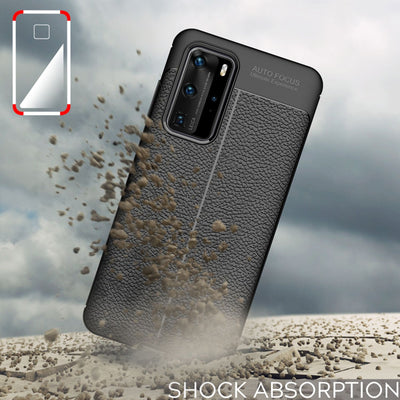 NALIA Design Case kompatibel mit Huawei P40 Pro Hülle, Leder Optik Stylische Handyhülle Stoßfeste Silikon Schutzhülle, Slim Phone Backcover Dünne Handy-Tasche Cover Robust Bumper Etui - Schwarz Default Title NALIA Protective Hülle