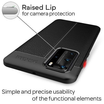 NALIA Design Case kompatibel mit Huawei P40 Pro Hülle, Leder Optik Stylische Handyhülle Stoßfeste Silikon Schutzhülle, Slim Phone Backcover Dünne Handy-Tasche Cover Robust Bumper Etui - Schwarz Default Title NALIA Protective Hülle