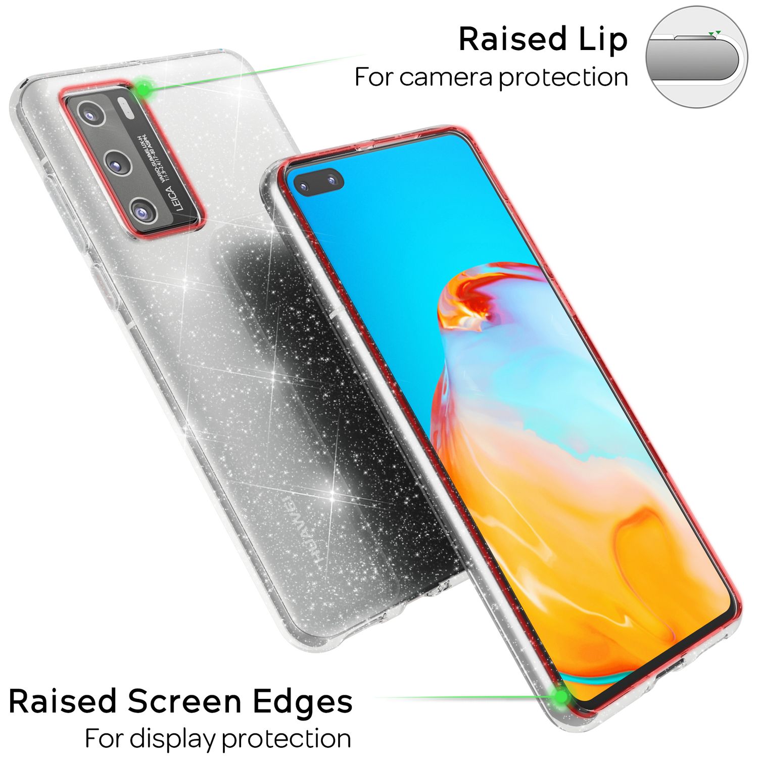 NALIA Glitzer Handyhülle für Huawei P40 Hülle, Bling Silikon Handyhülle Strass Cover Transparent NALIA Transparente Hülle