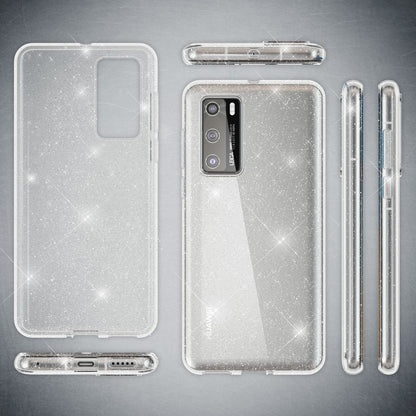 NALIA Glitzer Handyhülle für Huawei P40 Hülle, Bling Silikon Handyhülle Strass Cover Transparent NALIA Transparente Hülle