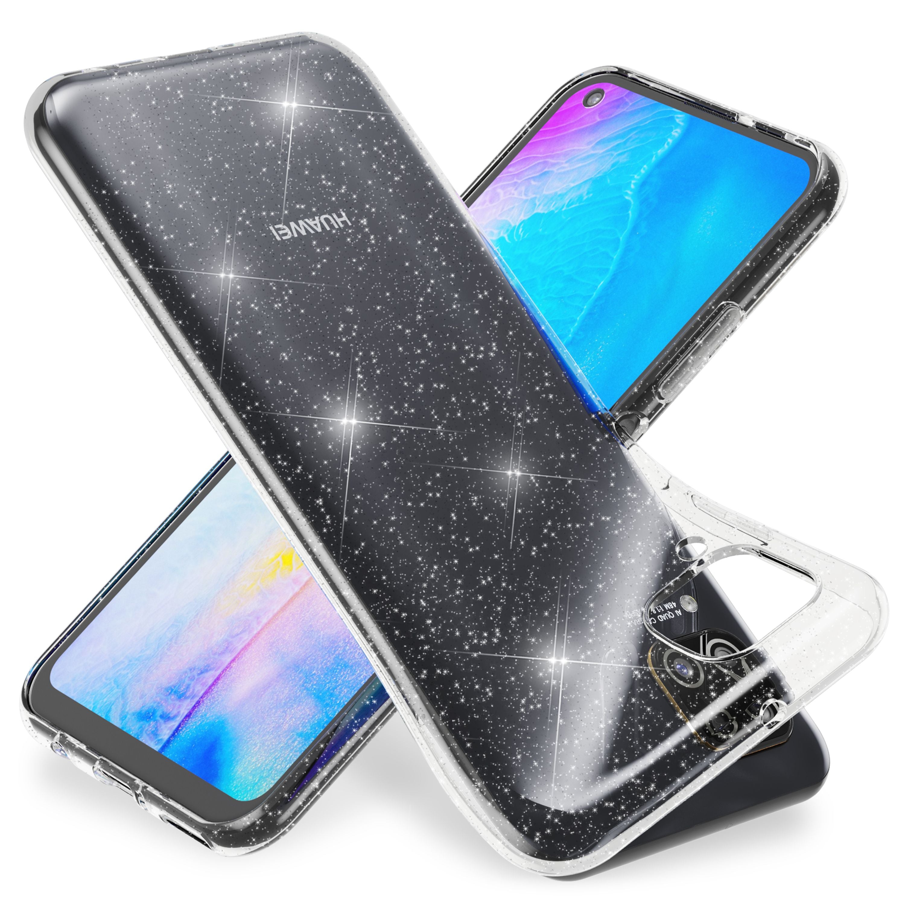 NALIA Glitzer Handyhülle für Huawei P40 Lite Hülle, Bling Silikon Handyhülle Cover Transparent NALIA Transparente Hülle