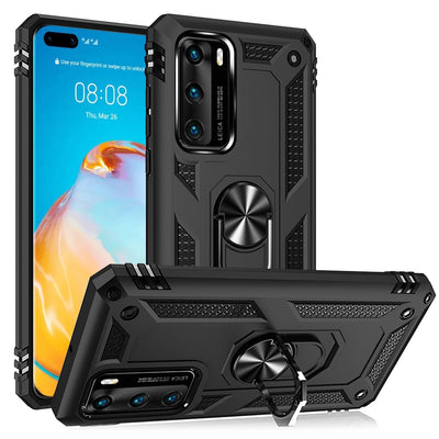 NALIA Ring Handyhülle kompatibel mit Huawei P40 Hülle, Robuste Schutzhülle mit 360° Finger-Halter, Dünnes Silikon Cover Innen & Hardcase, Phone Case für magnetische KFZ-Halterung NALIA Protective Hülle