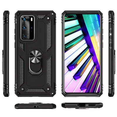 NALIA Panzerhülle für Huawei P40 Pro – Ring-Ständer 360° & Magnet-Halterung Kompatibel – RINGDEFEND (Stoßfestes Outdoor Case) – Marke aus Berlin Schwarz NALIA Protective Hülle