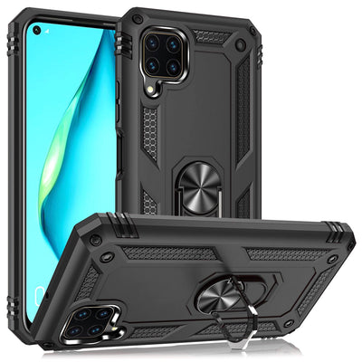 NALIA Panzerhülle für Huawei P40 Lite – Ring-Ständer 360° & Magnet-Halterung Kompatibel – RINGDEFEND (Stoßfestes Outdoor Case) – Marke aus Berlin Schwarz NALIA Protective Hülle