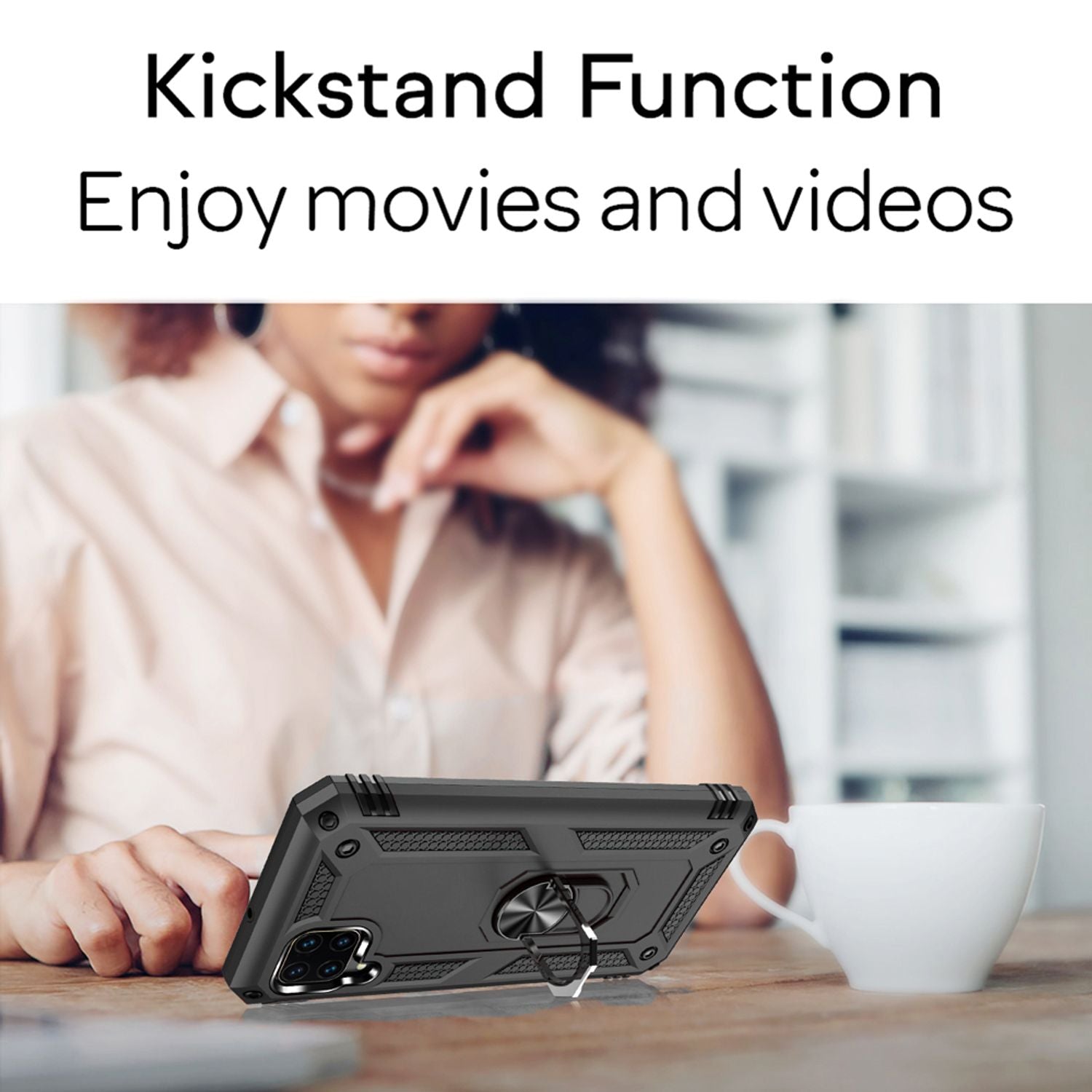 NALIA Ring Hülle für Huawei P40 Lite, Handy Schutz Tasche Cover Case Bumper Etui Schwarz NALIA Protective Hülle