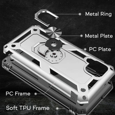 NALIA Panzerhülle für Huawei P40 Lite – Ring-Ständer 360° & Magnet-Halterung Kompatibel – RINGDEFEND (Stoßfestes Outdoor Case) – Marke aus Berlin Silber NALIA Protective Hülle