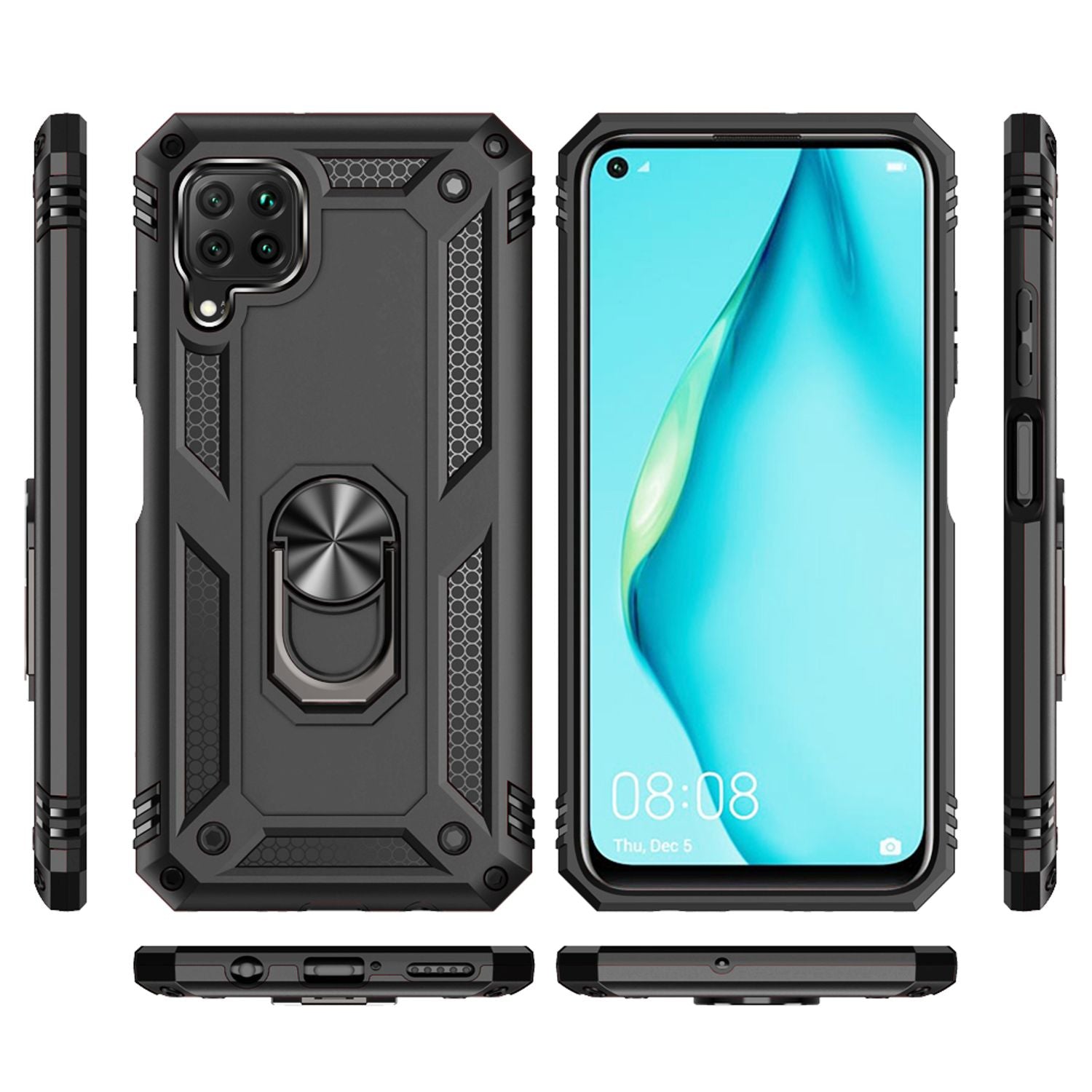 NALIA Ring Hülle für Huawei P40 Lite, Handy Schutz Tasche Cover Case Bumper Etui Schwarz NALIA Protective Hülle