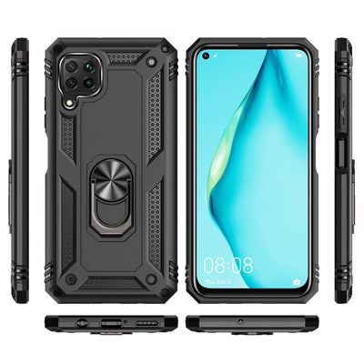 NALIA Panzerhülle für Huawei P40 Lite – Ring-Ständer 360° & Magnet-Halterung Kompatibel – RINGDEFEND (Stoßfestes Outdoor Case) – Marke aus Berlin Schwarz NALIA Protective Hülle