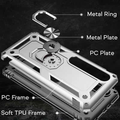 NALIA Panzerhülle für Xiaomi Mi 10 / 10 Pro – Ring-Ständer 360° & Magnet-Halterung Kompatibel – RINGDEFEND (Stoßfestes Outdoor Case) – Marke aus Berlin Silber NALIA Protective Hülle