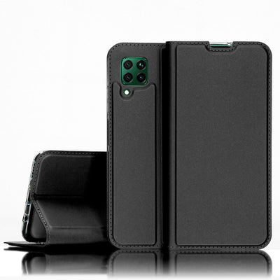 NALIA Klapphülle kompatibel mit Huawei P40 lite Hülle, Slim Flip Case Kunst-Leder Handyhülle Hard Cover Etui 360 Grad, Handy-Tasche Phone Book Bumper Schutzhülle Wallet Klappbar Schwarz NALIA Protective Hülle