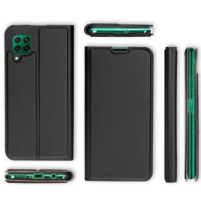 NALIA Klapphülle kompatibel mit Huawei P40 lite Hülle, Slim Flip Case Kunst-Leder Handyhülle Hard Cover Etui 360 Grad, Handy-Tasche Phone Book Bumper Schutzhülle Wallet Klappbar Schwarz NALIA Protective Hülle