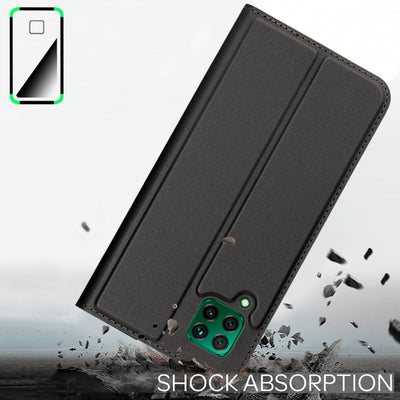 NALIA Klapphülle kompatibel mit Huawei P40 lite Hülle, Slim Flip Case Kunst-Leder Handyhülle Hard Cover Etui 360 Grad, Handy-Tasche Phone Book Bumper Schutzhülle Wallet Klappbar Schwarz NALIA Protective Hülle