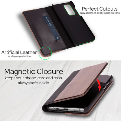 NALIA Echt-Holz Flipcase kompatibel mit Samsung Galaxy S20 Plus Hülle, Premium Wood Etui Handyhülle mit Klappe Handy-Tasche Phone Case Cover Schutzhülle Flipcover Klapphülle Rundum Bumper - Walnuss Default Title NALIA Protective Hülle