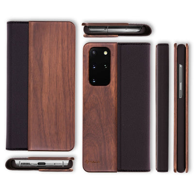 NALIA Echt-Holz Flipcase kompatibel mit Samsung Galaxy S20 Plus Hülle, Premium Wood Etui Handyhülle mit Klappe Handy-Tasche Phone Case Cover Schutzhülle Flipcover Klapphülle Rundum Bumper - Walnuss Default Title NALIA Protective Hülle