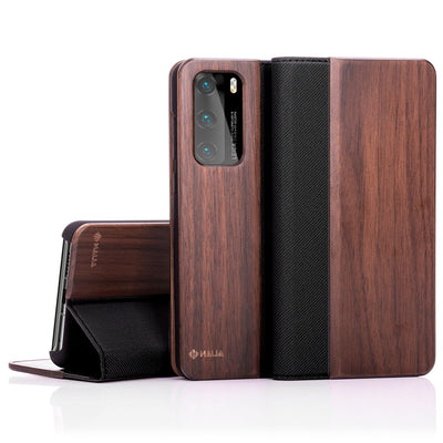 NALIA Echt-Holz Flipcase kompatibel mit Huawei P40 Hülle, Premium Wood Etui Handyhülle mit Klappe, Handy-Tasche Phone Case Cover Schutzhülle Flipcover Klapphülle Rundum Schutz Bumper Wallet - Walnuss Default Title NALIA Protective Hülle