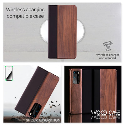 NALIA Echt-Holz Flipcase kompatibel mit Huawei P40 Hülle, Premium Wood Etui Handyhülle mit Klappe, Handy-Tasche Phone Case Cover Schutzhülle Flipcover Klapphülle Rundum Schutz Bumper Wallet - Walnuss Default Title NALIA Protective Hülle