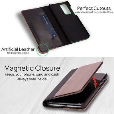 NALIA Echt-Holz Flipcase kompatibel mit Huawei P40 Hülle, Premium Wood Etui Handyhülle mit Klappe, Handy-Tasche Phone Case Cover Schutzhülle Flipcover Klapphülle Rundum Schutz Bumper Wallet - Walnuss Default Title NALIA Protective Hülle