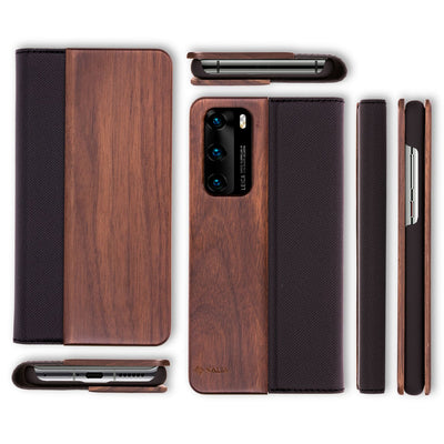 NALIA Echt-Holz Flipcase kompatibel mit Huawei P40 Hülle, Premium Wood Etui Handyhülle mit Klappe, Handy-Tasche Phone Case Cover Schutzhülle Flipcover Klapphülle Rundum Schutz Bumper Wallet - Walnuss Default Title NALIA Protective Hülle