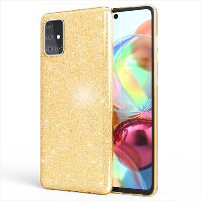 NALIA Glitzerhülle für Samsung Galaxy A71 – Funkelnder Glitzer-Look & Grip – SHINEPOP (Silikon Case) – Marke aus Berlin Gold NALIA Protective Hülle