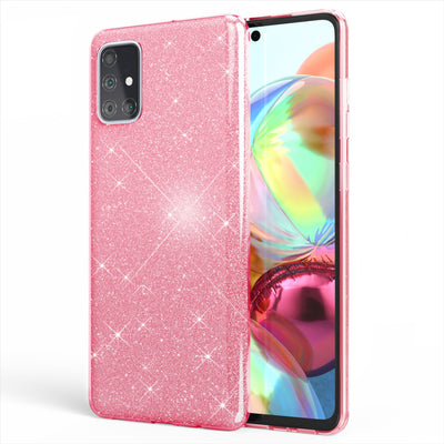 NALIA Glitzerhülle für Samsung Galaxy A71 – Funkelnder Glitzer-Look & Grip – SHINEPOP (Silikon Case) – Marke aus Berlin Pink NALIA Protective Hülle