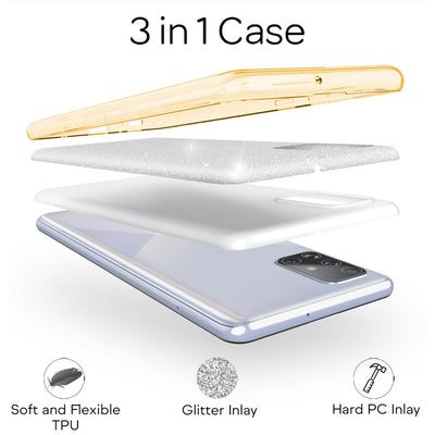 NALIA Glitzerhülle für Samsung Galaxy A71 – Funkelnder Glitzer-Look & Grip – SHINEPOP (Silikon Case) – Marke aus Berlin Gold NALIA Protective Hülle