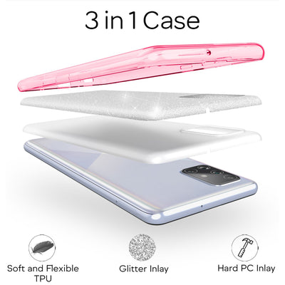 NALIA Glitzerhülle für Samsung Galaxy A71 – Funkelnder Glitzer-Look & Grip – SHINEPOP (Silikon Case) – Marke aus Berlin Pink NALIA Protective Hülle