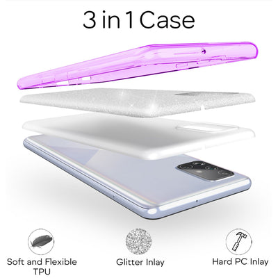NALIA Glitzerhülle für Samsung Galaxy A71 – Funkelnder Glitzer-Look & Grip – SHINEPOP (Silikon Case) – Marke aus Berlin Lila NALIA Protective Hülle