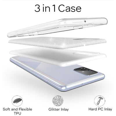 NALIA Glitzerhülle für Samsung Galaxy A71 – Funkelnder Glitzer-Look & Grip – SHINEPOP (Silikon Case) – Marke aus Berlin Silber NALIA Protective Hülle