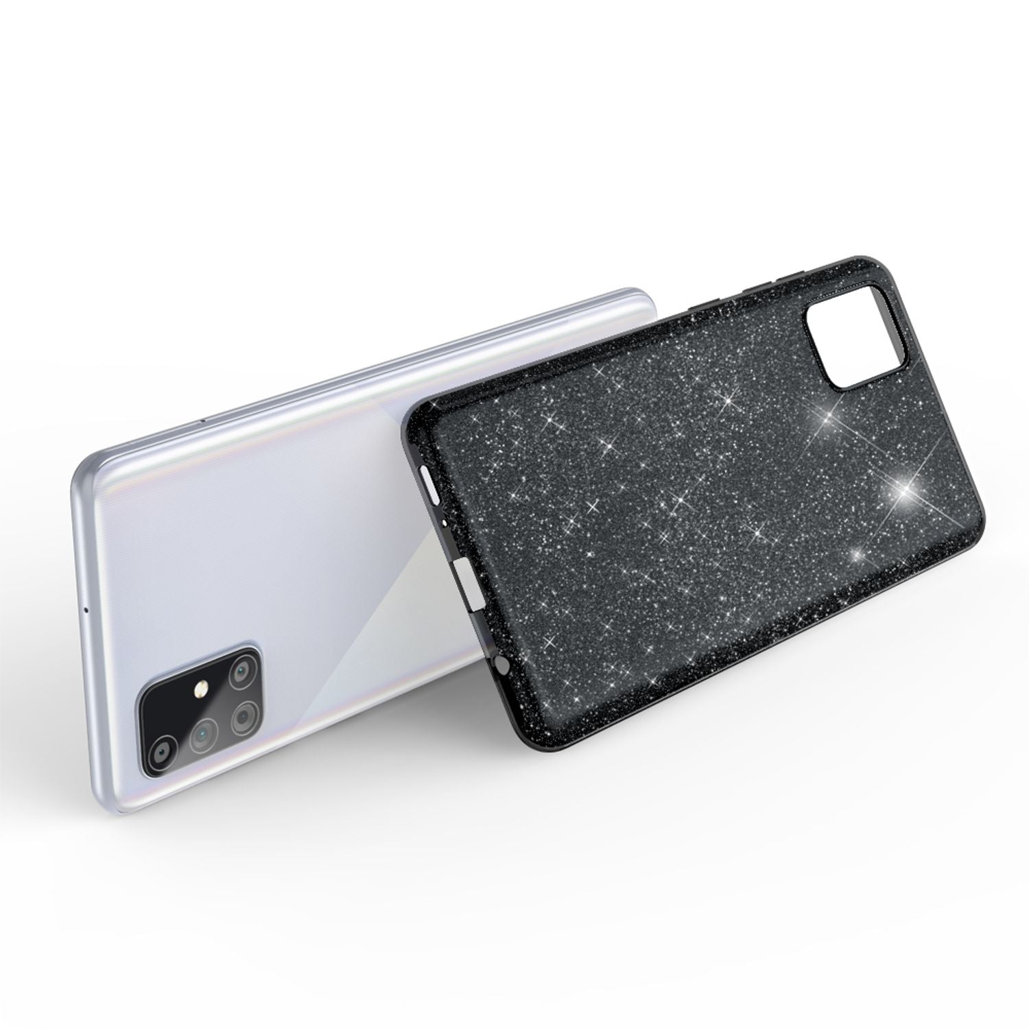 NALIA Glitzer Handyhülle für Samsung Galaxy A71, Bling Case Handy Schutz Strass Cover Schwarz NALIA Protective Hülle