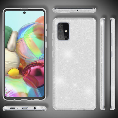 NALIA Glitzerhülle für Samsung Galaxy A71 – Funkelnder Glitzer-Look & Grip – SHINEPOP (Silikon Case) – Marke aus Berlin Silber NALIA Protective Hülle