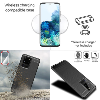 NALIA Design Case kompatibel mit Samsung Galaxy S20 Ultra Hülle, Carbon Look Stylische Handyhülle Stoßfeste Silikon Schutzhülle, Dünne Handy-Tasche Phone Cover Bumper Soft Skin TPU Robust - Schwarz Default Title NALIA Protective Hülle