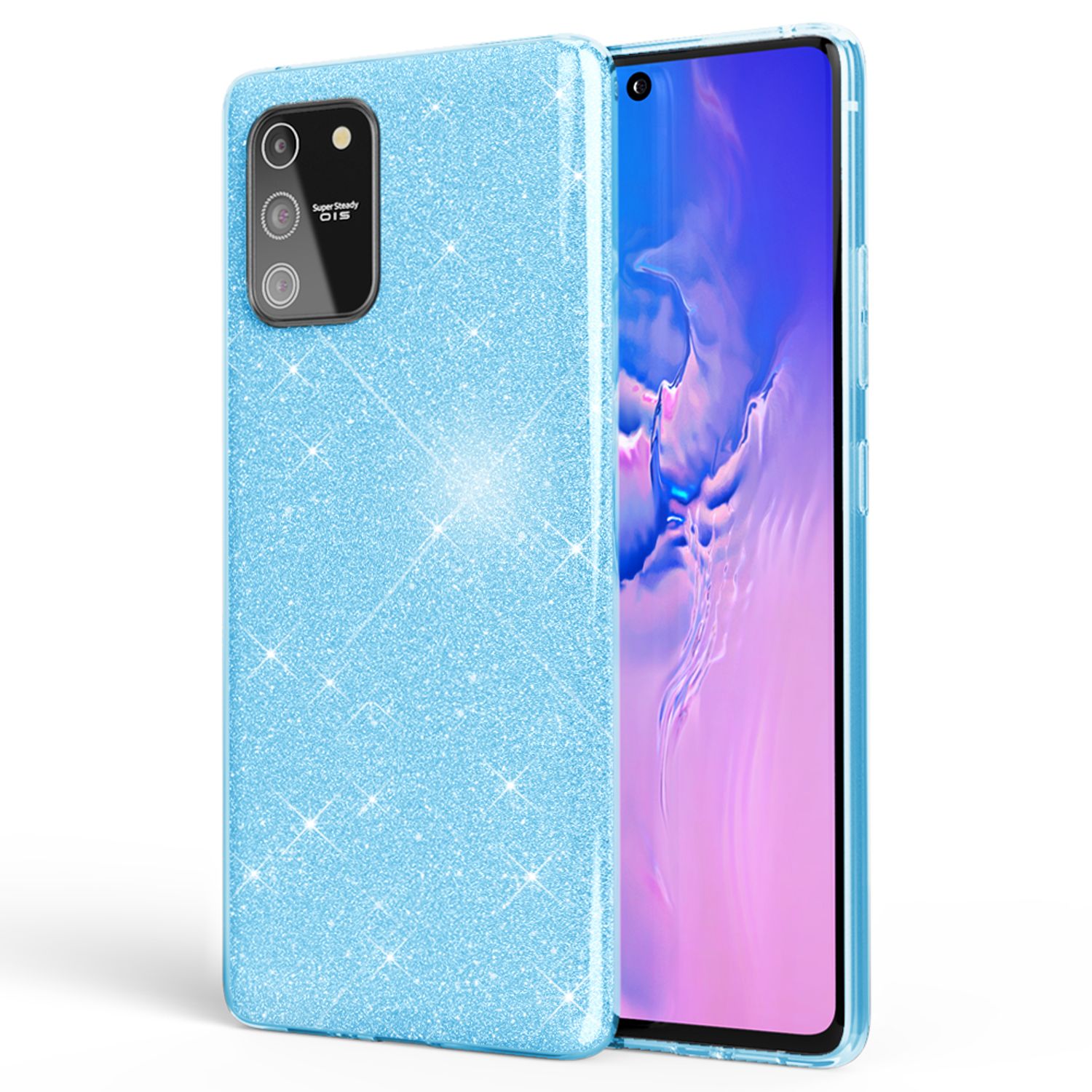 NALIA Glitzer Handy Hülle für Samsung Galaxy S10 Lite, Bling Silikon Cover Case Blau NALIA Protective Hülle