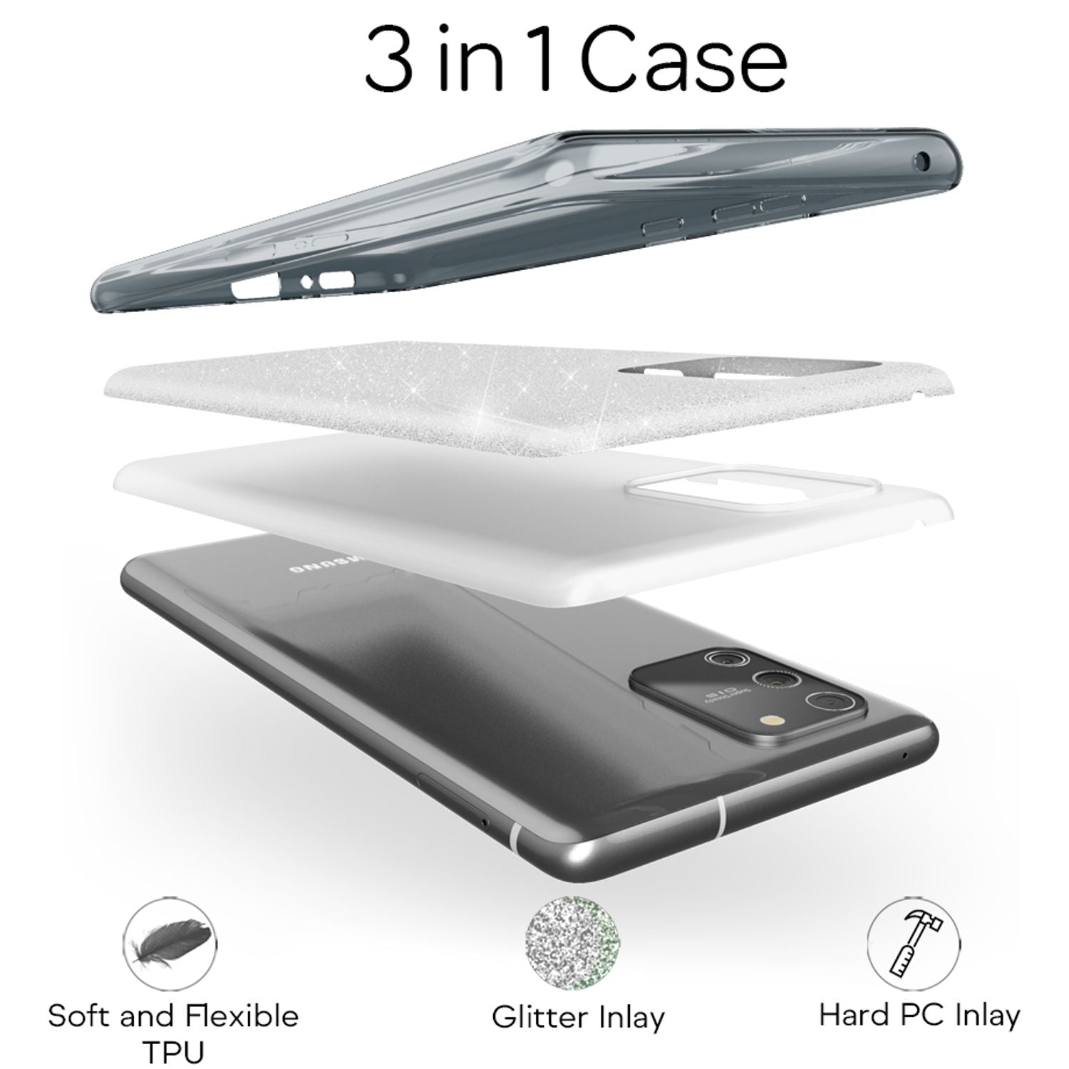 NALIA Glitzer Handy Hülle für Samsung Galaxy S10 Lite, Bling Silikon Cover Case Schwarz NALIA Protective Hülle