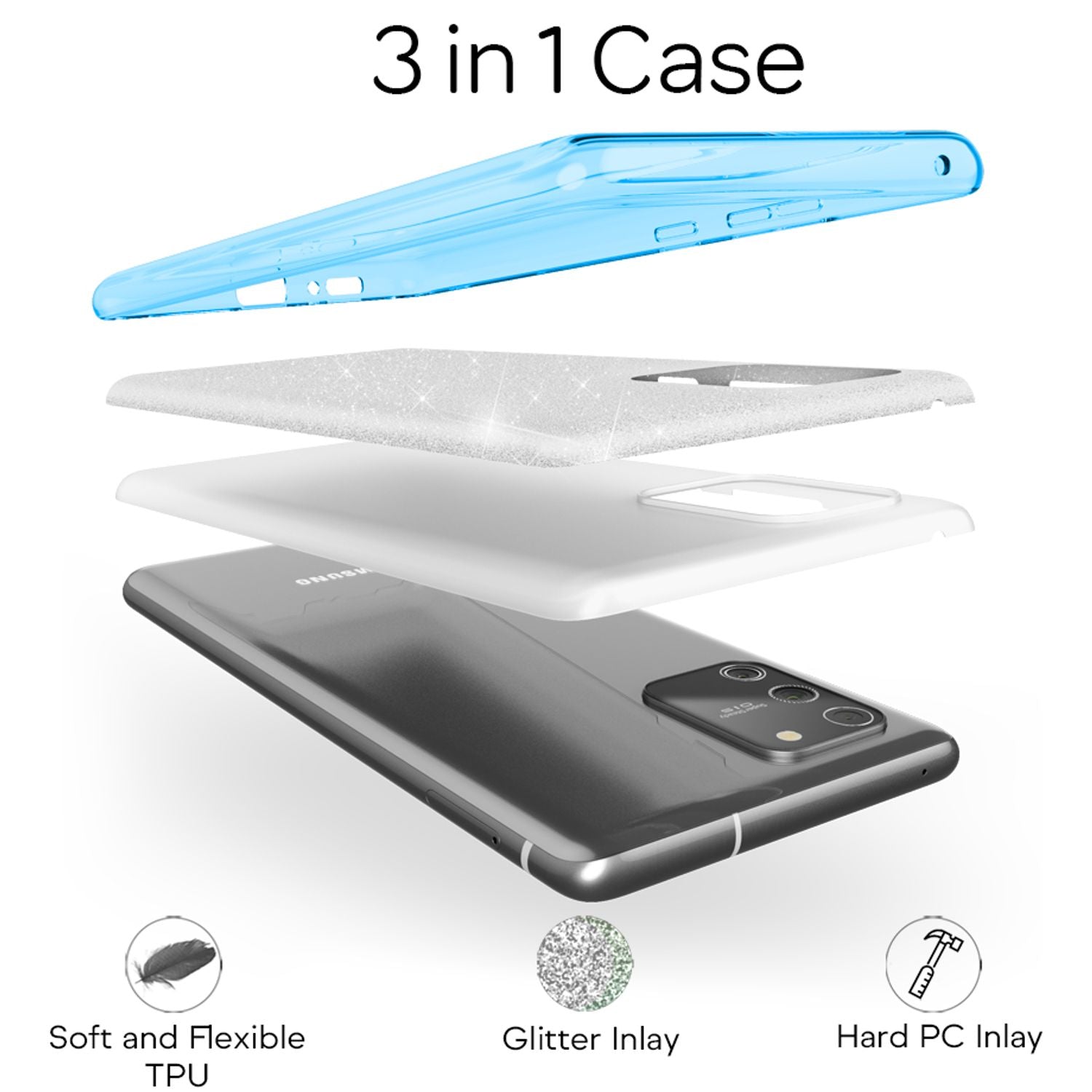 NALIA Glitzer Handy Hülle für Samsung Galaxy S10 Lite, Bling Silikon Cover Case Blau NALIA Protective Hülle